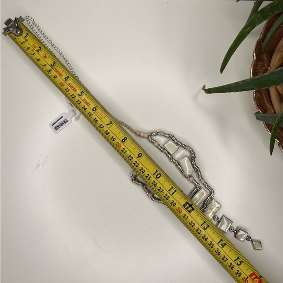 Free People Statement Necklace Shell Inlay Wood Bead Braided Cord Adjustable - Picture 9 of 9